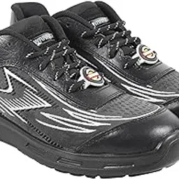 Warrior 3004-45 Safety Shoes for Men, Fiber Toe, Genuine Leather, Popcorn Socks, Single Density PU Sole, Light Weight, Industrial Shoe, Black, Sizes-7UK-10UK-image-88