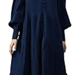 high star clothing High Star Women Solid Cotton Flared Fit Collar Long Sleeve Dresses-picture-34