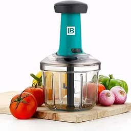 Life Basics Hand Press Vegetable Chopper 1000ml Manual Food Chopper | Compact Vegetable Cutter for Kitchen | 5 Stainless Steel Blades | BPA-Free Unbreakable Container | Chopper (1000ML)-image-88