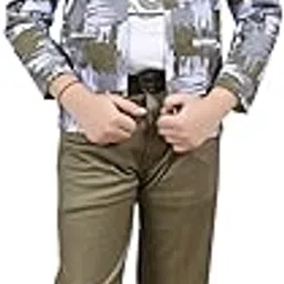 candy boy Cotton Blend Formal 2-Piece Suit Set Printed Green and Grey Mandarin Collar-picture-44