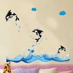 Ocean Waves and Jumping Orcas Wall Decal, Decorative Marine Life Wall Sticker for Kids Room-picture-27