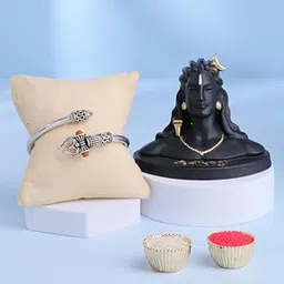 Floweraura Premium Rakhi for Brother Idol Combo Include Silver Om Bracelet Rakhi with Lord Shiva Adiyogi Idol Showpiece & Roli Chawal Set - Gift for Brother, Bhai, Cousins & Rakshabandhan Gift-image-39