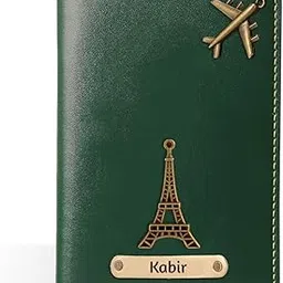 the unique gift studio Personalised Name & Charm Leather Passport Cover Holder for Men & Women Green - Customised Passport Holder for Gift-picture-20