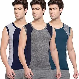 sporto Men's Cotton Solid Multicolored Square Neck Sleeveless Gym Vest - Pack of 3 (#1051)-picture-43