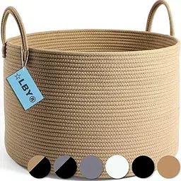 Aliza RUGS® Jute Cotton Round Basket, Handcrafted Woven Storage Planter Basket For Home Decor, Multi-Purpose Bag With Handle For Living Room Bathroom Laundry & Toys,Full Honey (10 X 8 Inch Small)-picture-24