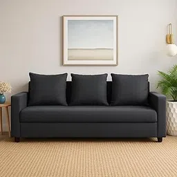 FURNY Liveno 3 Seater Fabric Sofa Set (Dark Grey-Color Velvet Fabric)-picture-29