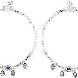 MDSC Traditional Payal with Blue Stone and Sea Shell Charms for Women and Girls - Metal Chain Anklets - Pack of 2-picture-32