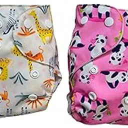 SAFJEE Certified Cotton Cloth Diapers For Baby | Washable & Reusable | 0-3 Years | Freesize | Adjustable | Reduces Rash | With Quick Dry Pad/Insert | Multicolour (Pack of 2 (Style-3)) image 1