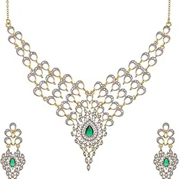 voylla Peacock Emerald Elegance Gold Necklace Set For Women|Necklace Set For Women|Womens Gift|Gift For Her|-picture-54