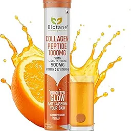 BIOTANE Collagen Peptide 1000mg with L-Glutathione 500mg Effervescent Tablets | With Vitamin C & Vitamin E | Skin Brightening, Glow & Anti-Ageing Supplement | Orange Flavour – 15 Tablets (Pack of 1)-picture-33