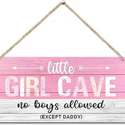 Pink Bedroom Nursery Wooden Sign, Girl Cave No Boy Allowed Except Dad Rustic Wall Plaque, Farmhouse Hanging Wooden Art Printed Decor Gift for Outdoor Indoor Home -43-picture-30