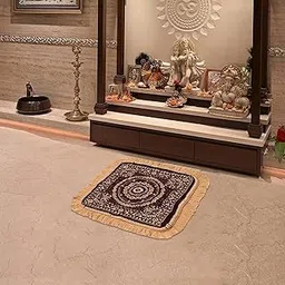 Kuber Industries Velvet Finish Pooja mat for Sitting on Floor | Traditional Rangoli Print Aasan Puja Cloth for Home Mandir | Suitable for Prayer & Meditation | Golden Brown-image-78