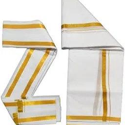 jupalaw 2 Meters Men's Silk cotton Zari Border Dhoti/lungi/vesti with Angavastram/gamcha towel/white (JDWG1)-picture-15