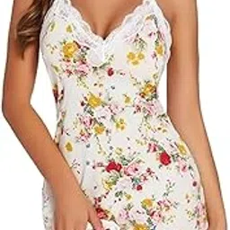 hypestitch Women Satin Babydoll Nightwear with Lace Trim, V-Neck, Spaghetti Straps, White-picture-35
