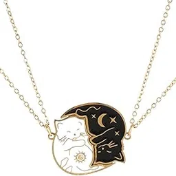 saalort Stainless Steel Best Friends Matching Necklace for 2, Black White Cat Pendant 2PCS Couple BFF Jewelry for Women-picture-48