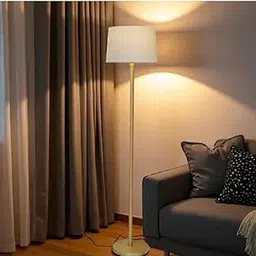 Classic Home Decor Drum Floor Lamp with Golden Iron Stand and Grey Shade | Elegant Decorative Standing Lamp for Living Room Bedroom Office Corner Lighting and Home Decoration-picture-12