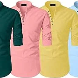 finivo fashion Men's Cotton Blend Solid Full Sleeve Combo Short Kurta Pack of 4-picture-13