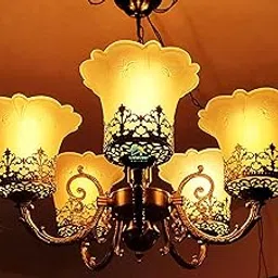 Weldecor brass Modern Ceiling Hanging 5 Lamp Chandelier jhoomer Light for Home House and Hotels (Style3)-picture-31