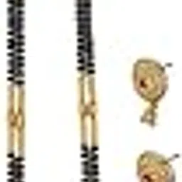 aaiku Maharashtrian Traditional Gold Plated Micro Polish Black Beads, Golden Pipe Design Sar 34 Inch Long Mangalsutra and Earrings Set for Women-picture-20