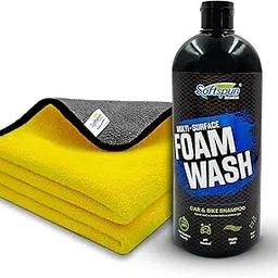 SOFTSPUN Microfiber 600gsm 2pcs Yellow+Grey 40x40cm + 1L Car & Bike Premium Liquid Shampoo Combo | Extra Suds, Removes Tough Dirt & Grime | pH Neutral | Works with Bucket & Foam Cannon-picture-19