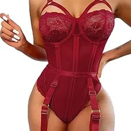 girlfriend Women Lingerie Set Lace Teddy Strap Babydoll Bodysuit Bikini With Garter Belt One Piece Naughty Strappy-picture-51