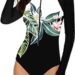 selink Women's Long Sleeve Rash Guard UV Protection Zipper Printed Surfing One Piece Swimsuit Bathing Suit-picture-36