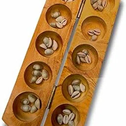 Paljji Handicrafts Vamana Guntalu/Pallanghuzi/Mancala Wooden Board Game with Sea Shells, Storage Bag (10 - Pit Board)-picture-29