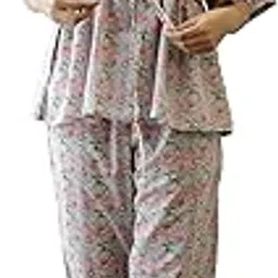 say Night Dress for Women Cotton Kaftan and Pyjama Night Suit Set Lounge Wear Night Dress for Womens Grey-picture-24