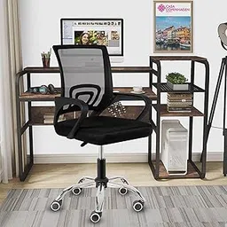Casa Copenhagen Mesh Mid Back Office/Study/Computer/Revolving/Desk Chair for Work from Home -Metal Base, Height Adjustable Seat- Jet Black & Black Handle-picture-10