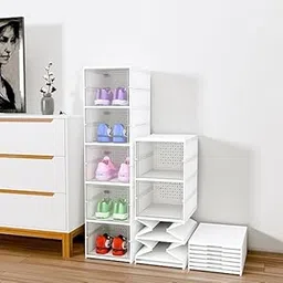 6 Layer Shoe Rack Collapsible Shoe Organiser with Door - Foldable Sneaker Crates Footwear Organiser for Men, Women, Heels, Boots, Loafers, Sneakers, Slippers (5 Layer)-picture-29
