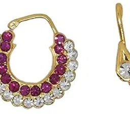 gvg plating works GVG Traditional Temple Jewellery Nathu Bulak/Nath for Gods & Goddesses | Deity Nose Ring with Pink, White & Green Stones | Classic South Indian Nose Ornament for Bharatanatyam & Kuchipudi Dancers-picture-31