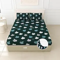 Luxury Elastic Fitted Flannel Bedsheet for Winter | Ultra Soft Warm Velvet Feel Bedsheet for King Size Double Bed | 2 Pillow Covers | Cozy Premium Fabric (Blue Laef, Fitted - 72"x78" King)-picture-12