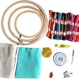 The Lovely Creations Embroidery Materials Starter Kit 3 Pcs Bamboo Hoop,20 Colour Threads,2 Pcs Aida Cloth and Equipped with 17 Others Tools use for Embroidery Supplies.-picture-51