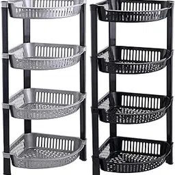 Kuber Industries 2 Pcs Plastic 4-Tier Collapsible Multi-Purpose Storage Rack | Onion Potato Rack for Kitchen, Home, Bathroom & Vanity | Fruits & Vegetables Basket Shelf Stand | Black & Silver-image-83