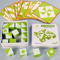 GOPSZOME Wooden Pattern Cube, 30 Geometric Shape Sorting Block, Green/White Building Cubes Toy, Educational Toy Space Sense Training Montessori Toys for Kids.-picture-59