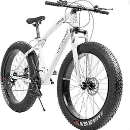 Mioox Fat Tyre Mountain Bike With 21 Speed Gears,26 * 4T Inch Wheels,Disk Brakes Cycle For Adults/Unisex (With Original Shimano Gears), Front, 18 Inches, White-image-87