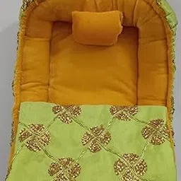 Laddu Gopal Luxury Comfortable Sost Bed. Laddu Gopal Bister,Takiya, Chadar. Colour Yellow image 1