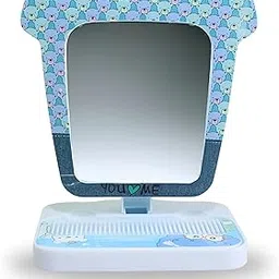 Ear Lobe & Accessories] Standing Mirror with Comb | Foldable | Detachable | Travel Friendly | Blue, Plastic, 17 x 13 cm-image-90