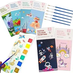 FINEMOE 6 Pcs x 20 Pages Return Gift Pocket Painting Books with 6 Color Pallettes on Each Sheet, Upgraded Thick Paper, Watercolor Drawing Book for Kids Age 5-15, Color Kit for Girls & Boys Birthday-picture-37