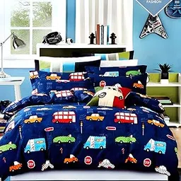 Gleeson 320 TC Elastic Bedsheets for King Size Bed,Kids Fitted Bedsheets for Double Bed,Bus Printed Bed Sheet for Girls|Boys Room,Cotton Feel Bedsheet King Size Bed (72x78x8 Inch)-image-49