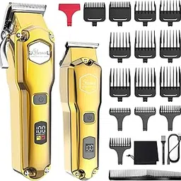 Hatteker Hair Clipper & Trimmer Set for Men IPX7 Waterproof Cordless Barber Clipper for Hair Cutting Kit with T-Blade Trimmer Beard Trimmer Kids Clipper Professional USB Rechargeable (Gold)-picture-29