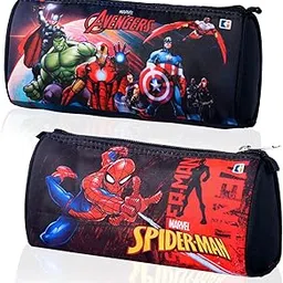 Kuber Industries Pack of 2 Pencil Pouch | Multi-Purpose Travel Pouch | Kids Stationary Pencil Case | Pencil Utility School Pouches | Marvel Geometry Box | Large | Black & Red-picture-26