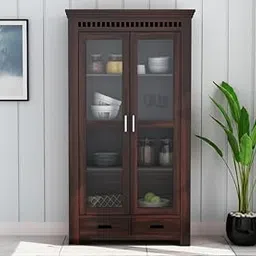 DADDYFURNITURE� Solid Sheesham Wood Multipurpose Kitchen Crockery Cabinet Display Rack with 2 Drawers and 3 Shelf for Living Room | Solid Wood Bookcase for Home Office. (Walnut, Size: 36X15X70 INCH) image 1