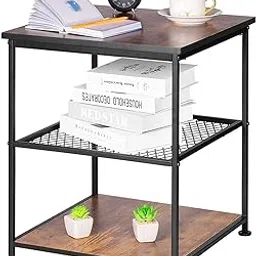 INDIAN DECOR.® 45677 Vintage Industrial End Table, 21 Inch Square Side Table Modern Night Stand With 3-Tier Storage Shelf,Coffee Tea End Table For Living Room, Bedroom, Sturdy Structure, Black (Metal)-image-32