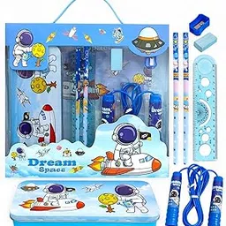 Toy Dream Space Theme Stationery Set for Kids | 8 Pcs School Kit with Pencil, Scale, Sharpener, Eraser, Skipping Rope, Box | Ideal Return Gift for Boys & Girls Age 3-15 Years-picture-15