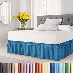 Ruffled Denim Blue King Bed Skirt – Hotel-Quality Ruffles for King Beds with 15 in. Drop – Elastic Wrap Around Dust Ruffle King Bedskirt for Easy Fitting with Brushed Fabric by CGK Unlimited-picture-28