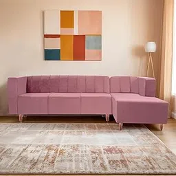 Seventh Heaven Sydney 6 Seater Right Corner Sofa | Luxury Comfort & Extra Spacious | Sofa Set | Wooden Sofa Set for Living Room | Couch Sofa for Living Room & Office (Plush Suede - Peach)-image-48