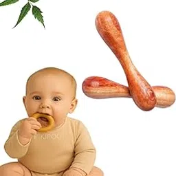 PIKIPOO Natural Child Safe Wooden Ring Teether with Massager, Chusni Soother Neem Wood Baby Teething Toy (Dumble)-image-79