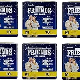 Friends Overnight Adult Diapers Tape Style - 10 Count/Pack (Medium) with odour lock and Anti-Bacterial Absorbent Core- Waist Size 28-44 Inch; 71.12-111.76 Cm -(Pack 6, 60 Count)-picture-59