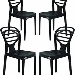 SkyGlamour Supreme Oak Plastic Chair|Armless Chair for Home, Dining Room, Garden, Cafe, Indoor and Outdoor Use| Weight Bearing Capacity 120 kg(Colour:Black, Set of 4 Chairs) image 1